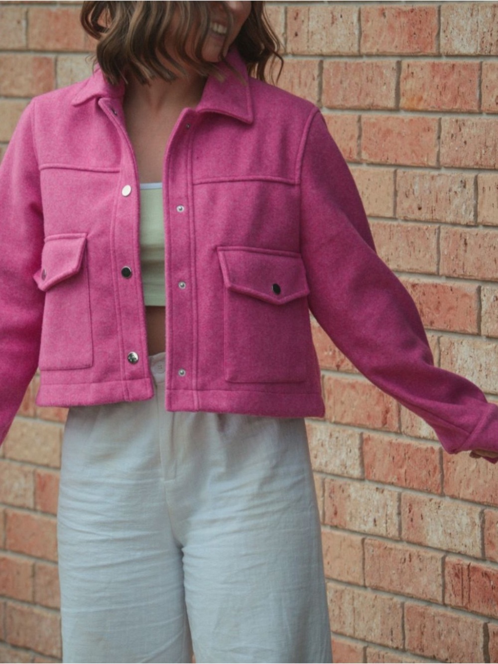 Zara Pink Cropped Snap-Front Jacket